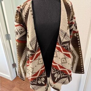 Shyanne Southwestern Open Front Cardigan - Brown, Cream, Red
